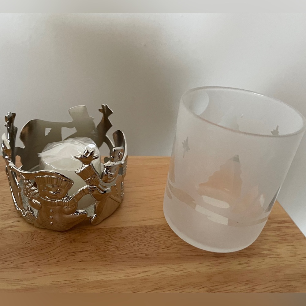 Christmas Gorham Snowman Votive - Frosted Glass